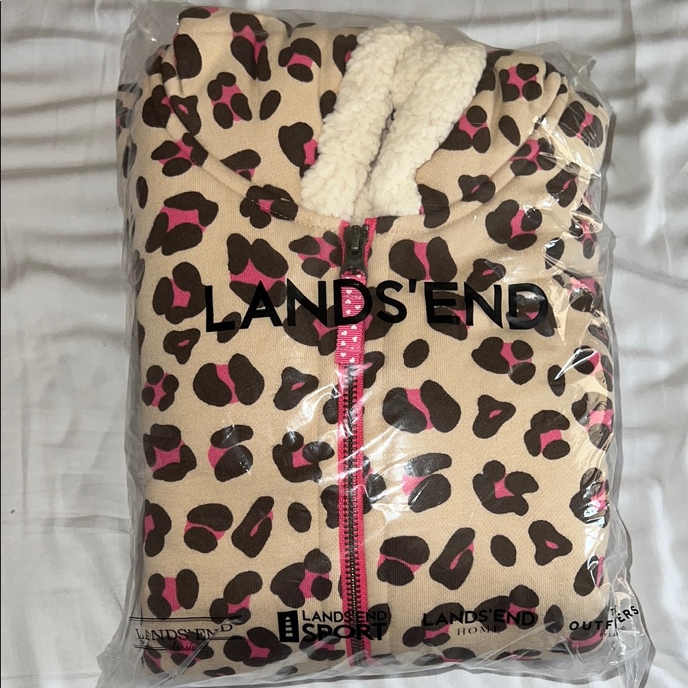 Lands' End Animal Print Fleece Hoodie